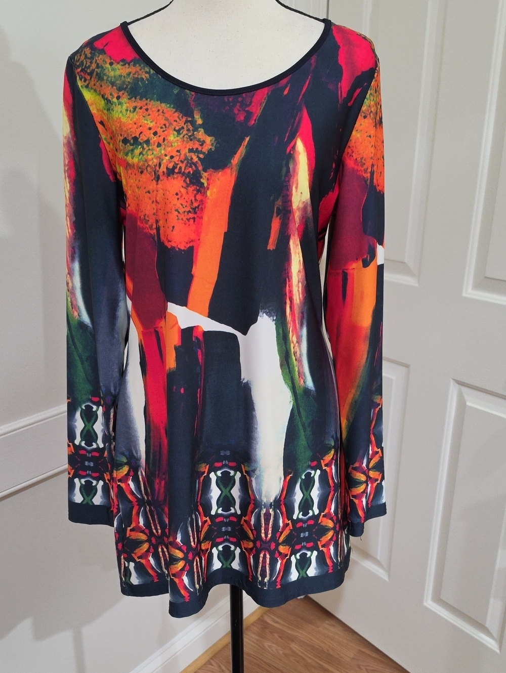 Michael Tyler Artsy Abstract Multicolor Long Sleeve Tunic Dress / Top - Size M